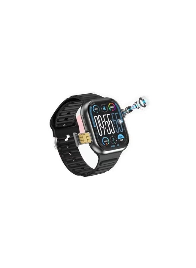 ST12 Smart Watch 2.2" Full Screen Display, 4G SIM Support, 3 Interchangeable Straps, Wireless Charger, Heart Rate & Fitness Tracker, Call & Message Alerts, Black - Image 1